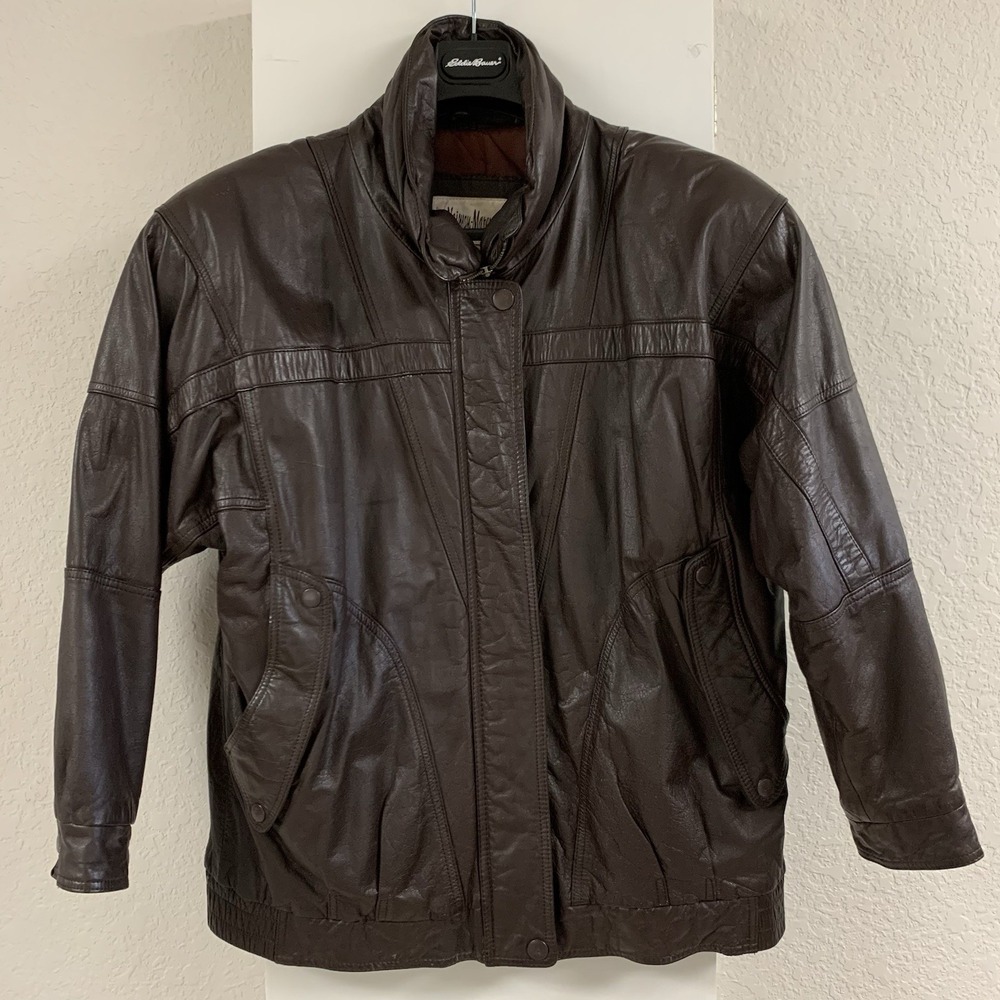 Vintage 1980s Neiman Marcus Men's Brown Leather Pilot Bomber Jacket Sz S